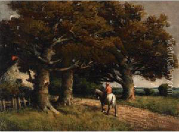 Landscape With Horse And Rider Oil Painting - Homer Ransford Watson