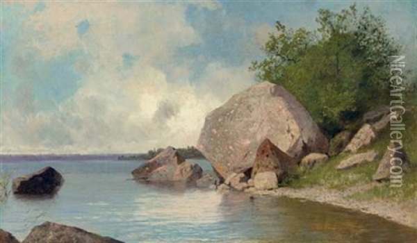At The River Bank Oil Painting - Arseniy Ivanovich Meshchersky