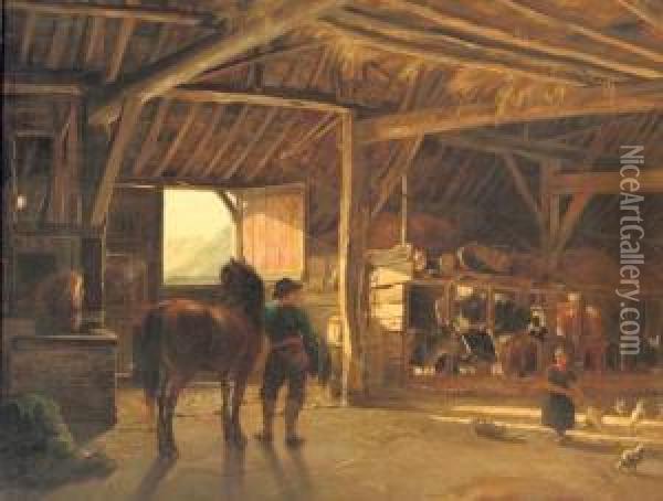 In The Barn Oil Painting - Pieter Frederick Van Os