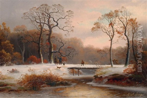 Jager Mit Beute In Winterlicher Landschaft Oil Painting - Johann Gustav Lange