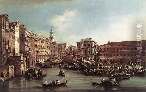 The Rialto Bridge with the Palazzo dei Camerlenghi c. 1763 Oil Painting - Francesco Guardi