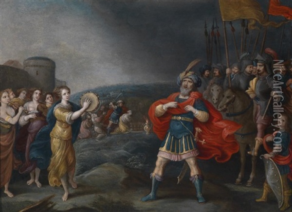 Der Siegreiche Feldherr Jephta Begegnet Seiner Tochter Oil Painting - Hieronymus Francken III