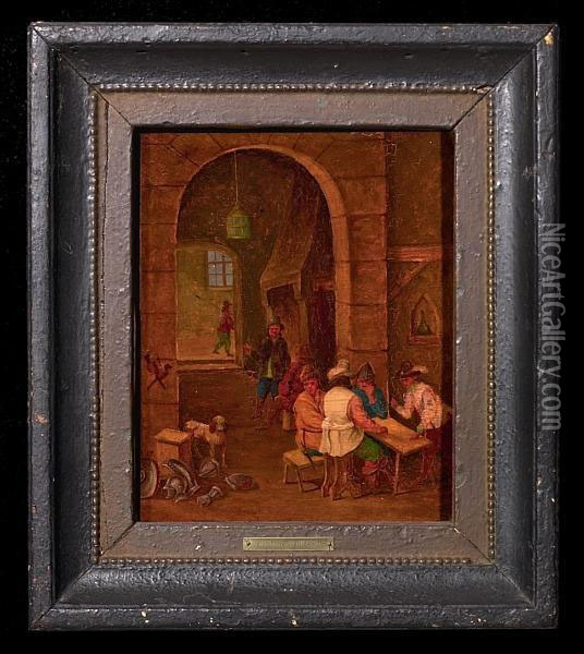 Toorenvliet, ?: Men Having A Break In An Inn. Inscripted J. T Oil Painting - Jacob Van Toorenvliet