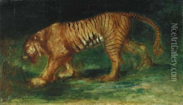 Walking Tiger Oil Painting - Robert Loftin Newman