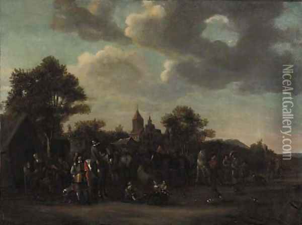 Travellers at a blacksmith's Oil Painting - Philips Wouwerman