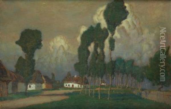 A Landscape With Poplars Oil Painting - Jan Honsa