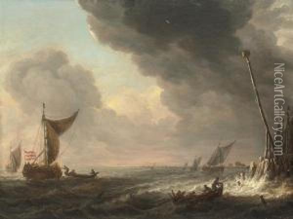 Shipping Off A Coast In A Squall Oil Painting - Jan Porcellis