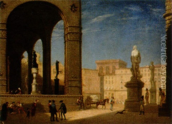 Piazza Della Signoria I Florens Oil Painting - Christoffer Wilhelm Eckersberg