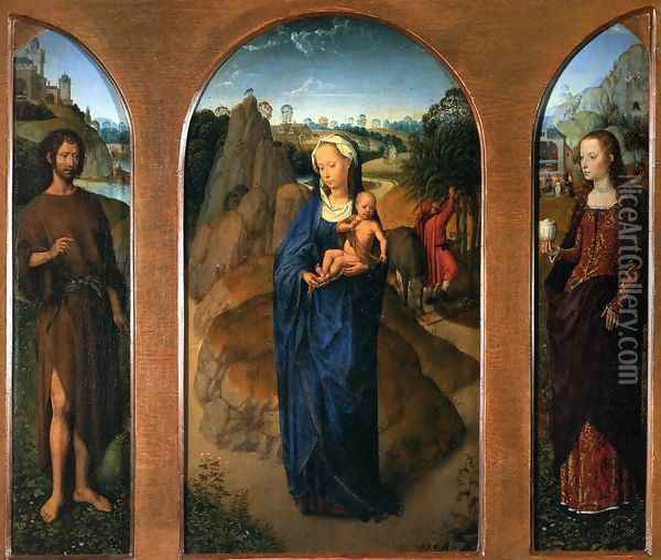 Triptych of the Rest on the Flight into Egypt Oil Painting - Hans Memling