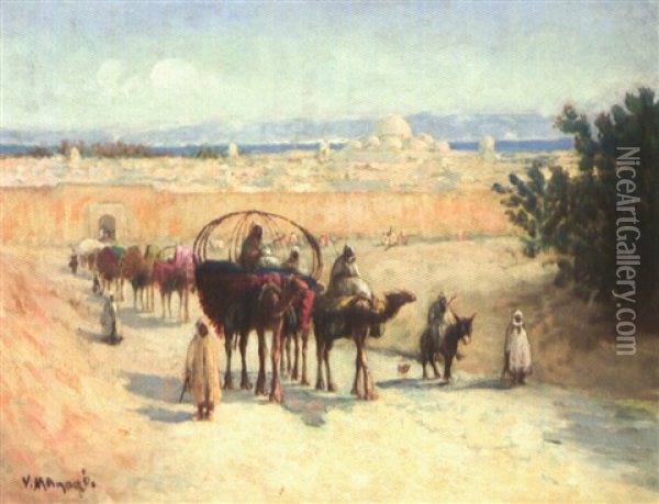 Caravane Sortant De Tunis Oil Painting - Vincent Manago