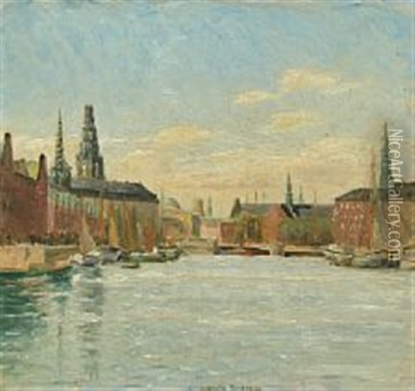 Canal View From Copenhagen Oil Painting - Johan Rohde