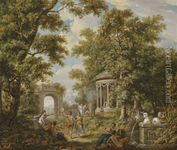 A Bacchanal By A Temple In A Wooded Landscape Oil Painting - Jurriaan Andriessen