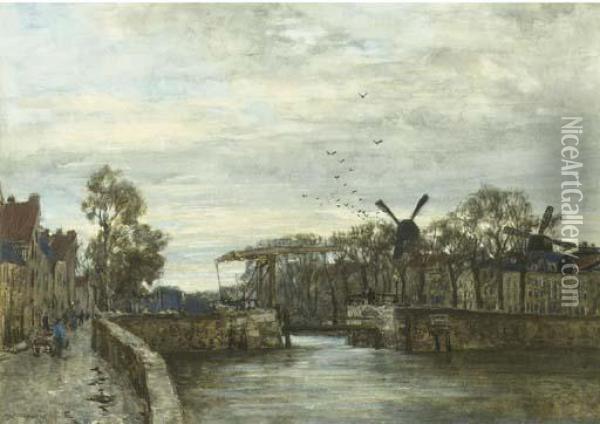 Drawbridge At Delftshaven Oil Painting - Johann Hendrik Van Mastenbroek