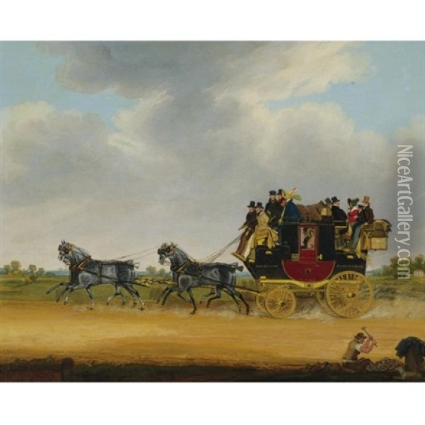 The London, Cirencester Royal Mail Coach Oil Painting - James Pollard