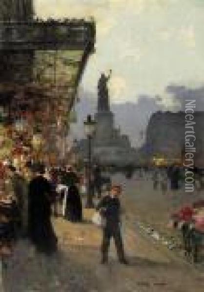 La Place De La Republique, Paris Oil Painting - Luigi Loir