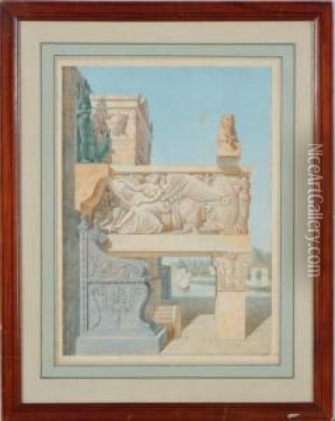 Classical Architecture Fragments Oil Painting - Francios Lenard Seheult