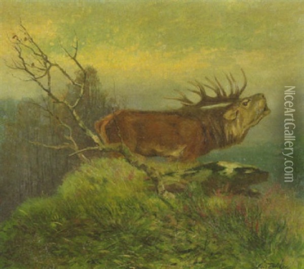 Brunfthirsch Im Herbstwald Oil Painting - Carl Friedrich Deiker