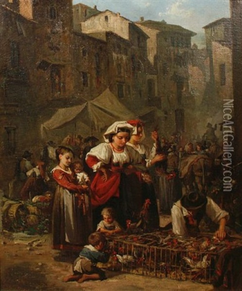 Market Day Oil Painting - Francisco-Javier Amerigo y Aparici