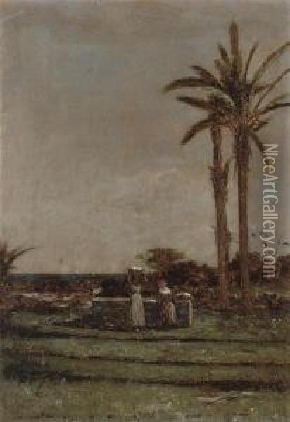 Lavandiere A Bordighera Oil Painting - Francois Bocion