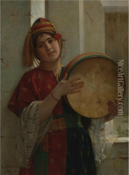 The Tambourine Player Oil Painting - Guillaume Charles Le Brun