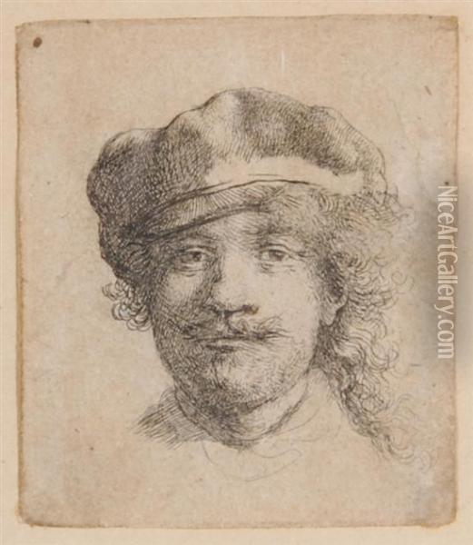 Rembrandt Wearing A Soft Cap Oil Painting - Rembrandt Van Rijn