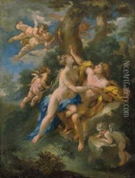 Angelica Und Medoro, Der Den 
Namen Seiner Geliebten In Die Rinde Eines Baumes Schneidet (nach 
Ariost). Oil Painting - Michele Da Parma (see Rocca)