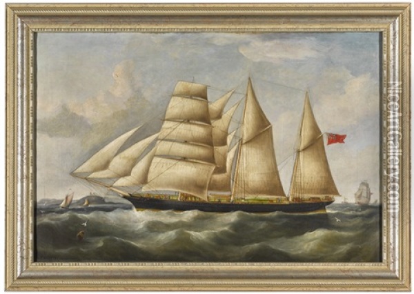 A British-registered Barquenitne Running Down The Irish Sea Past Cork Oil Painting - William Barnett Spencer
