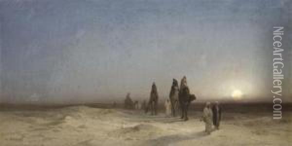 Evening In The Desert With Bedouins Oil Painting - Karl Friedrich Ch. Welsch