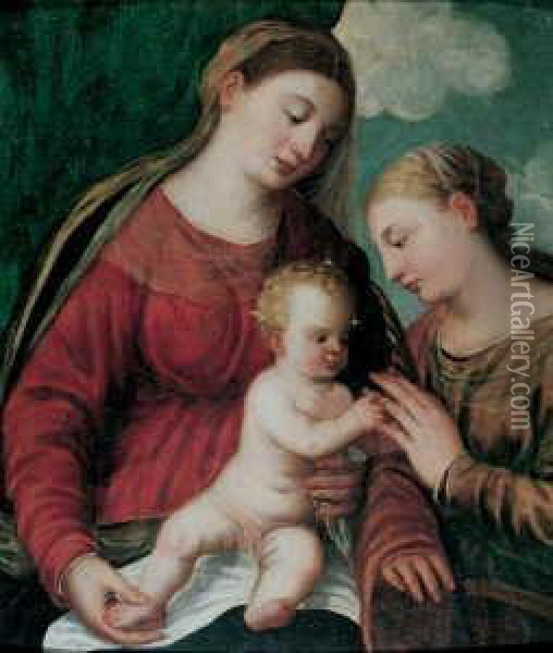 Die Mystische Vermahlung Der Hl. Katharina. Oil Painting - Palma Vecchio (Jacopo Negretti)