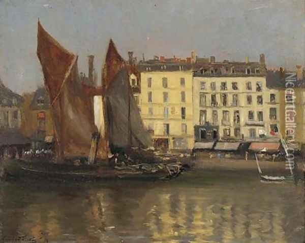 Sailing vessels in harbour, Dieppe Oil Painting - Bernard Sickert