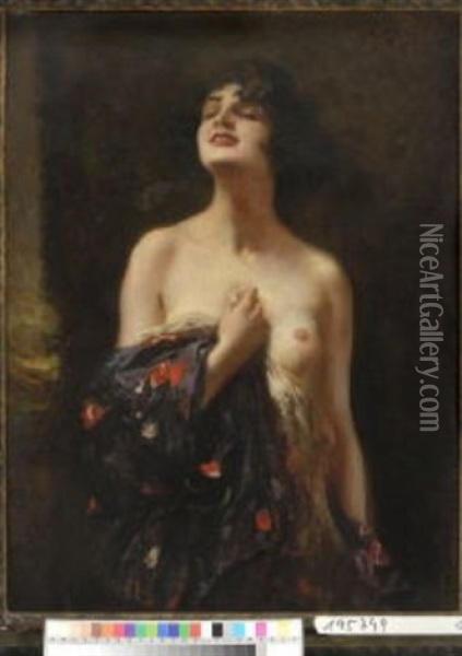 Weiblicher Halbakt Oil Painting - Leopold Schmutzler
