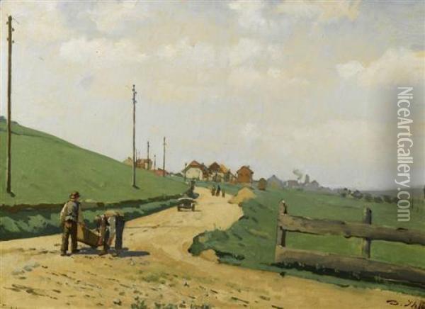 Chemin Avec Travailleurs Oil Painting - Jean Daniel Ihly