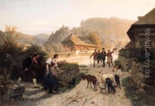 dubbel streepje blaas gat Le Retour Des Bergers oil painting reproduction by Georg-Eduard Otto Saal - NiceArtGallery.com dubbel streepje blaas gat Le Retour Des Bergers oil painting reproduction by Georg-Eduard Otto Saal - NiceArtGallery.com