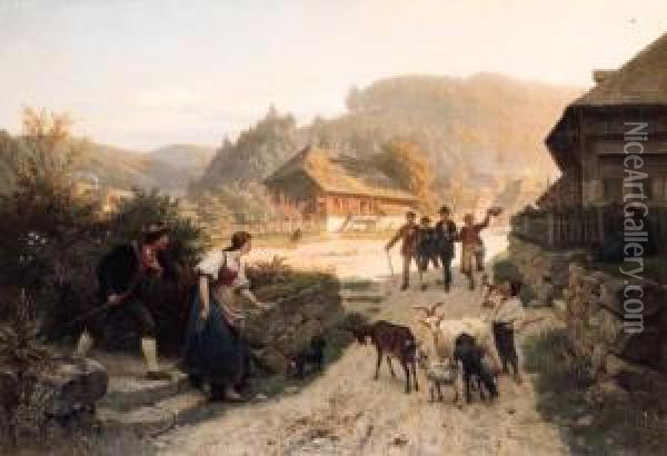 Le Retour Des Bergers Oil Painting - Georg-Eduard Otto Saal