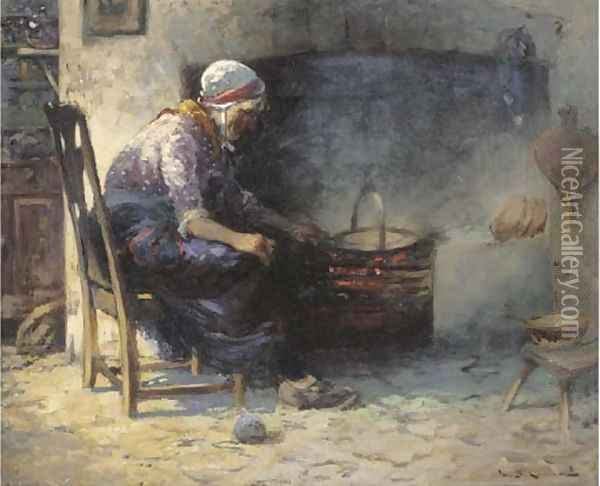 Firin' bannocks Oil Painting - William Bradley Lamond