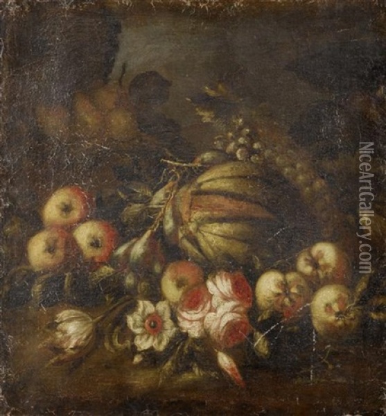 Fruchtestilleben Mit Blumen Oil Painting - Margherita Caffi
