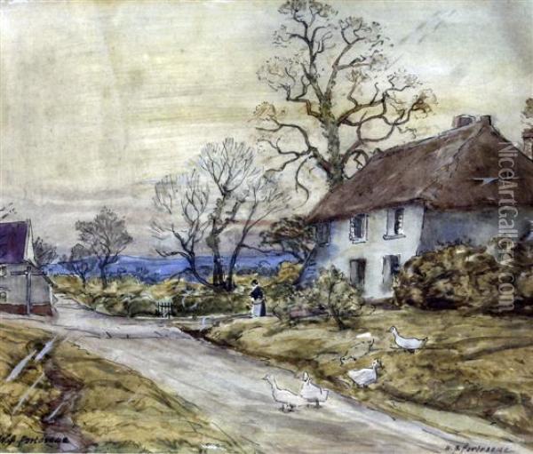 Ducks On A Village Street Oil Painting - William Banks Fortescue