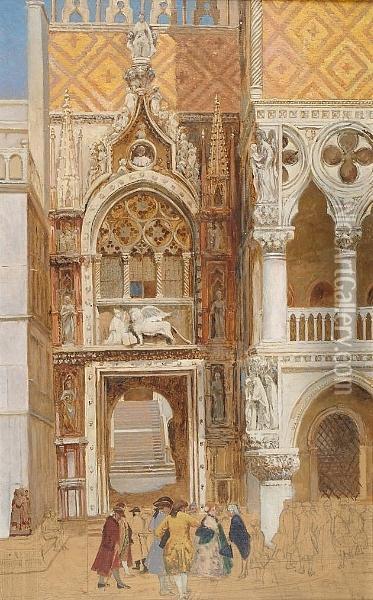 A Venetian Courtyard Oil Painting - William Logsdail