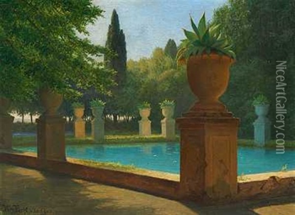Laghetto Azzuro I Villa D Estes Have Oil Painting - Wilhelm Pacht