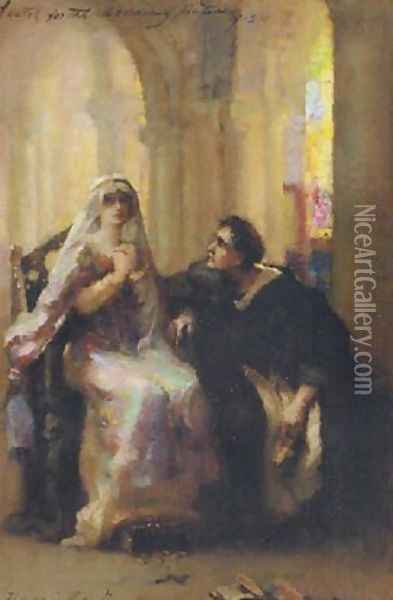 Ellen Terry and Henry Irving in Abelard and Heloise (sketch) Oil Painting - Henrietta Rae