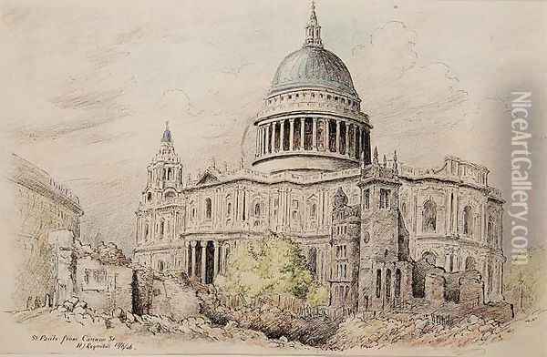 St. Pauls from Cannon Street after Bombing, 1946 Oil Painting - Henry J. Reynolds