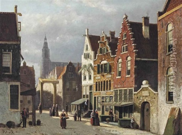 A Sunlit Street In A Dutch Town Oil Painting - Johannes Frederik Hulk the Elder