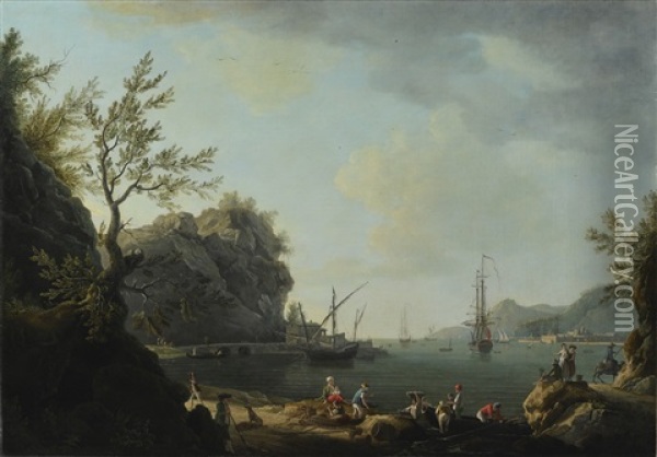 Mediterranean Harbour Scene Oil Painting - Thomas Patch