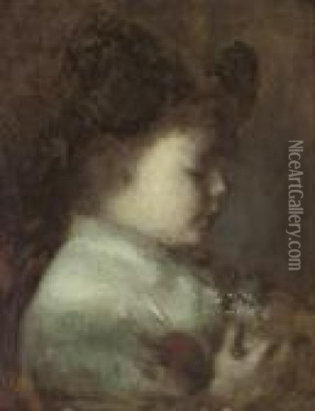 Portrait D'enfant En Costume D'alsacienne Oil Painting - Eugene Carriere