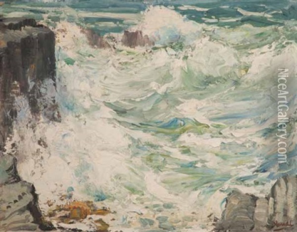 Surf Breaking Oil Painting - Pieter Hugo Naude