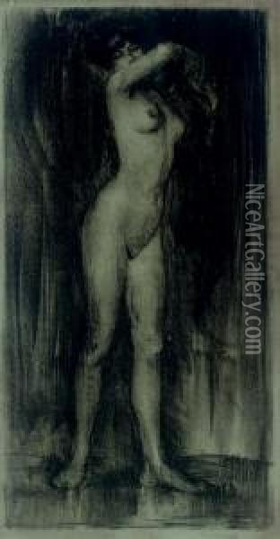 Study Of A Nude Female Figure Oil Painting - Albert De Belleroche
