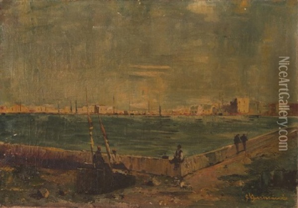 Porto Di Rodi. Visione Di Sera Oil Painting - Giuseppe Amisani