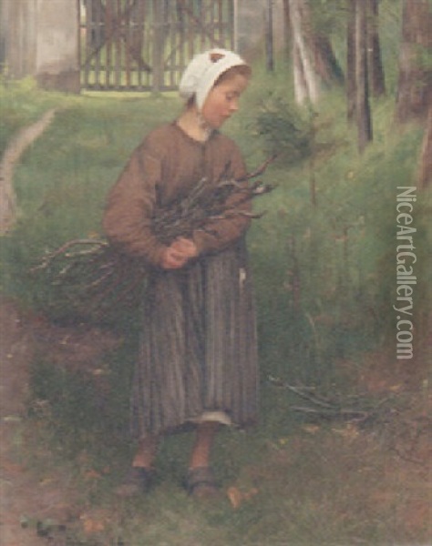 A Young Child Gathering Sticks Oil Painting - Rodolfo Amoedo