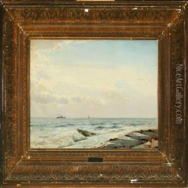 Seascape With Motor And Sailing Ships Oil Painting - Carl Johan Neumann