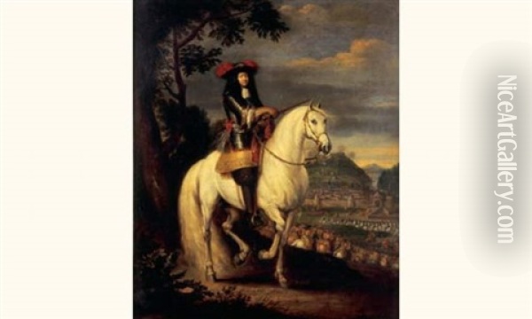Portrait De Louis Xiv A Cheval Oil Painting - Jean-Baptiste Martin the Elder